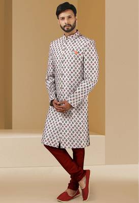 multicolor printed art banarasi fabric sherwani for men 3