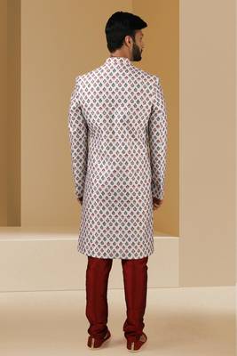 multicolor printed art banarasi fabric sherwani for men 4