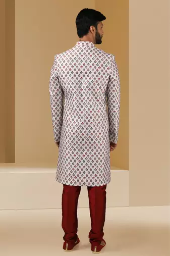 multicolor printed art banarasi fabric sherwani for men