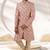Cream printed art banarasi fabric sherwani for men