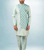 Blue plain & priinted art silk indo western for men