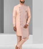 Pink plain & priinted art silk indo western for men