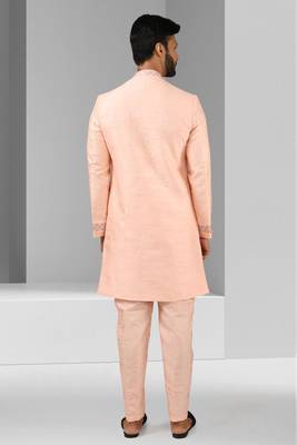 pink plain & priinted art silk sherwani for men 4