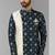 Cream-blue plain & priinted art silk indo western for men