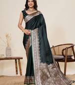 green satin art silk designer gala border saree with rich minakari & jari weaving + blouse piece