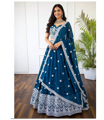Blue lehenga cholis with white thread work 1