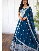 Blue lehenga cholis with white thread work