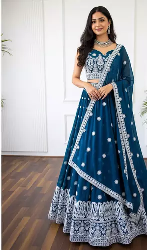 Blue lehenga cholis with white thread work