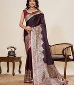 maroon satin art silk gala morder ethnic saree jari minakari weaving with mlouse