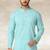 Sea blue printed cotton fabric straight kurta for men