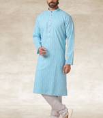 sky blue printed cotton fabric straight kurta churidar for men