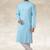 Sky blue printed cotton fabric straight kurta for men