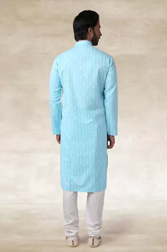 sky blue printed cotton fabric straight kurta churidar for men