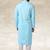 Sky blue printed cotton fabric straight kurta for men