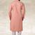 Peach printed cotton fabric straight kurta for men