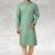 Green printed cotton fabric straight kurta for men