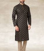 mehendi green printed cotton fabric straight kurta churidar for men