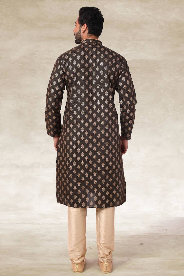 Mehendi green printed cotton fabric straight kurta for men