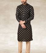 black printed cotton fabric straight kurta churidar for men