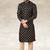 Black printed cotton fabric straight kurta for men