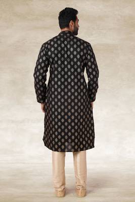 black printed cotton fabric straight kurta churidar for men 4