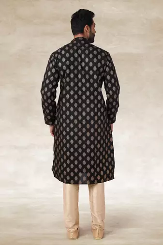 black printed cotton fabric straight kurta churidar for men