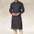 navy blue printed cotton fabric straight kurta churidar for men