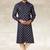 Navy blue printed cotton fabric straight kurta for men