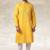 Yellow printed cotton fabric straight kurta for men