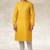 Yellow printed cotton fabric straight kurta for men