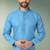 Blue printed cotton fabric straight kurta for men
