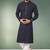 Navy blue printed cotton fabric straight kurta for men