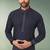Navy blue printed cotton fabric straight kurta for men