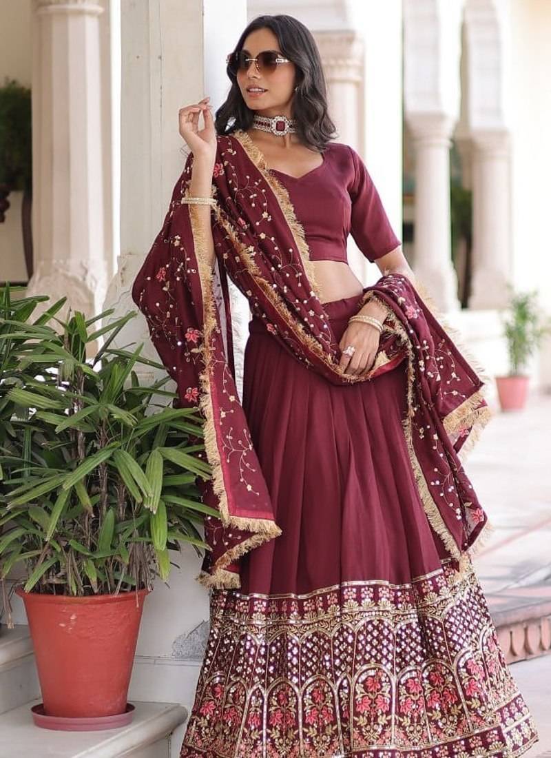 Vichitra Silk with Sequins & Thread Embroidered work with Designer Duppta