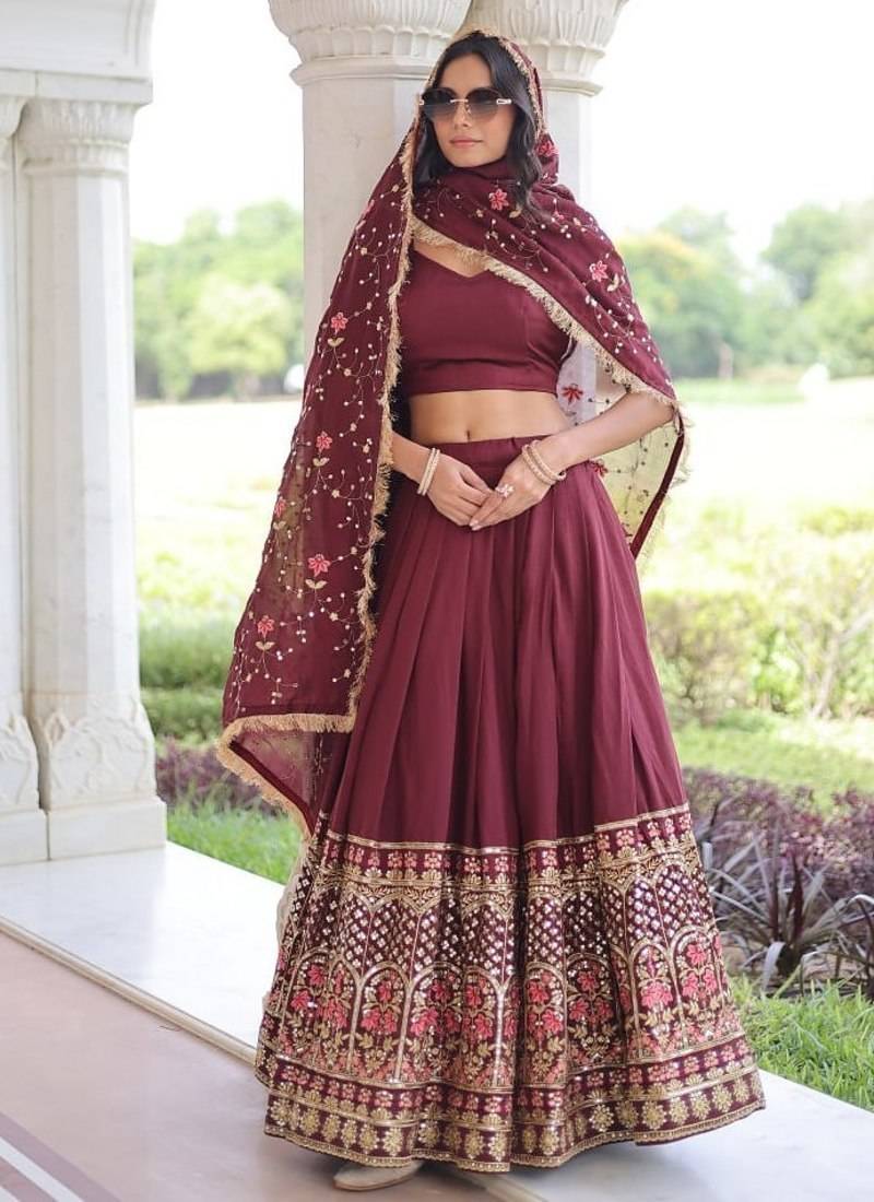 Vichitra Silk with Sequins & Thread Embroidered work with Designer Duppta