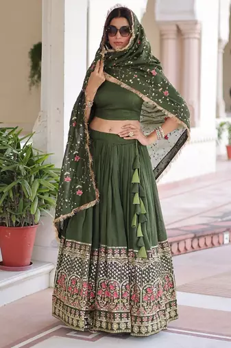 Vichitra Silk with Sequins & Thread Embroidered work with Designer Duppta