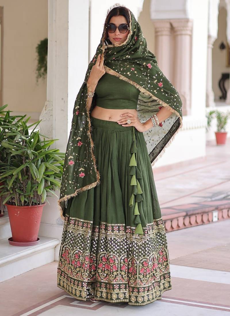 Vichitra Silk with Sequins & Thread Embroidered work with Designer Duppta