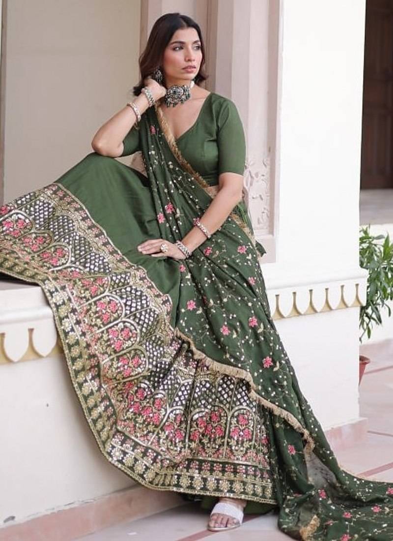 Vichitra Silk with Sequins & Thread Embroidered work with Designer Duppta
