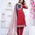 Floral printed red round neck pure cotton kurta set with trouser & dupatta