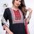 Floral printed black round neck pure cotton kurta set with trouser & dupatta