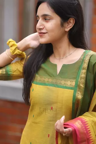 Floral printed multicolor round neck  cotton kurta set with trouser & dupatta