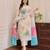 Floral embroidered off-white round neck pure cotton kurta set with trouser & dupatta