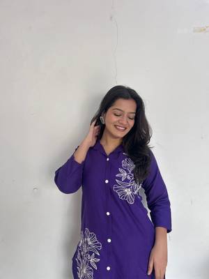 Floral printed purple round neck  cotton co-ord set 2