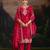 Dark-pink embroidery silk semi-stitch pant style salwar suit with detailed work dupatta