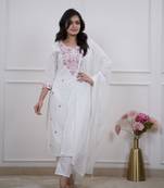 White color pv chanderi fabric embroidery work readymade salwar suit