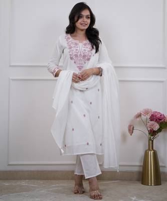 White color pv chanderi fabric embroidery work readymade salwar suit 3
