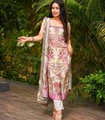 Cream color french crepe fabric designer printed readymade salwar suit