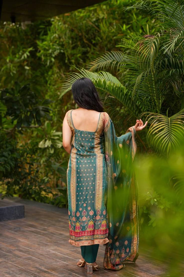 Rama color zarna silk fabric designer printed readymade salwar suit