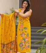 Yellow color silk   fabric designer printed readymade salwar suit