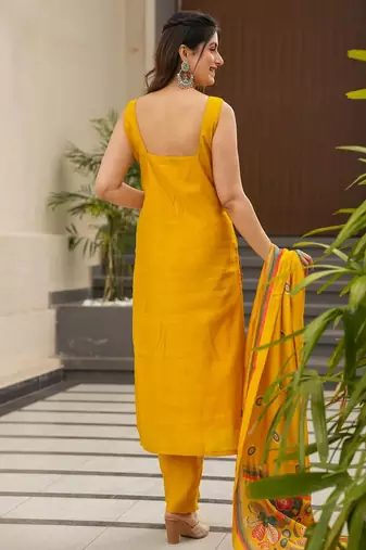 Yellow color silk printed readymade salwar suit